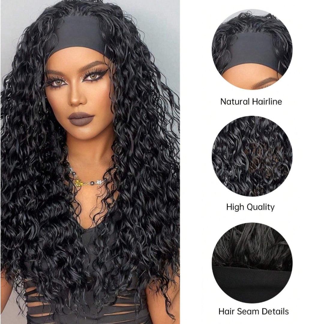 Natural Black Curly Headband Synthetic Wigs - Lyvelle