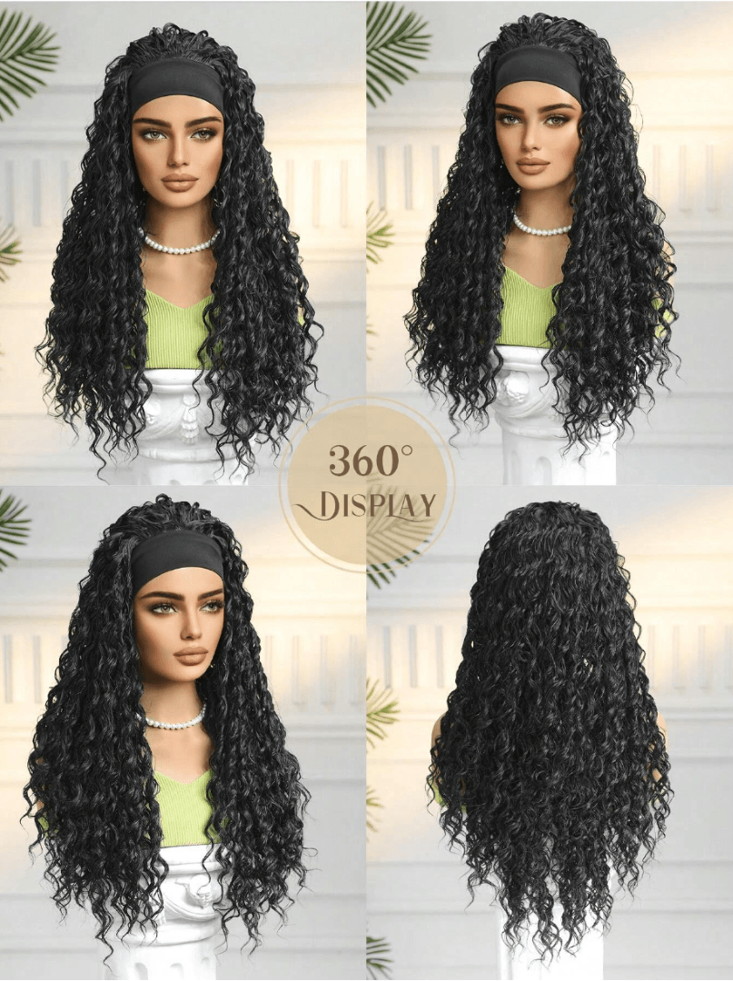 Natural Black Curly Headband Synthetic Wigs - Lyvelle