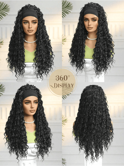 Natural Black Deep Wave Headband Synthetic Wig - 26"+ / Deep Wave - Lyvelle