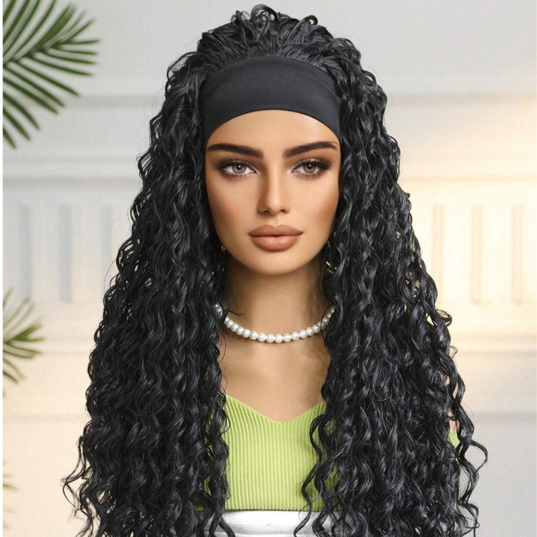 Natural Black Deep Wave Headband Synthetic Wig - 26"+ / Deep Wave - Lyvelle