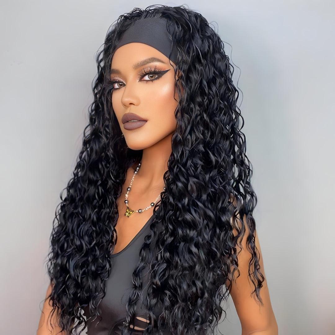 Natural Black Curly Headband Synthetic Wigs - Lyvelle