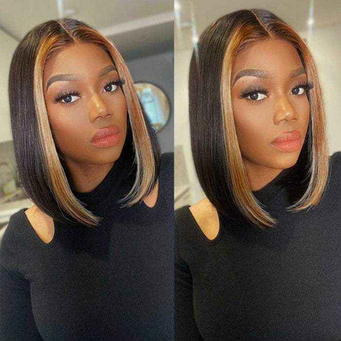 Blonde Highlighted Straight Short Bob Wig with 13x4 Lace Front - 10 / 4x4 Lace / 150% - Lyvelle