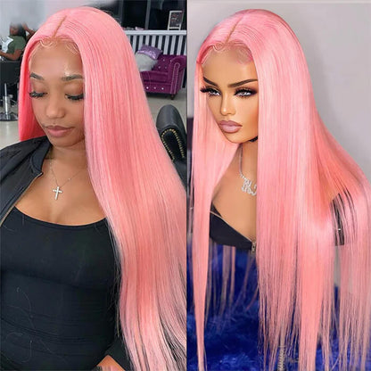 13x4 HD Lace Frontal Straight Pink Human Hair Wig for Women - Pre-Plucked with Bleached Knots - 12 / 13x4 Lace / 150% - Lyvelle