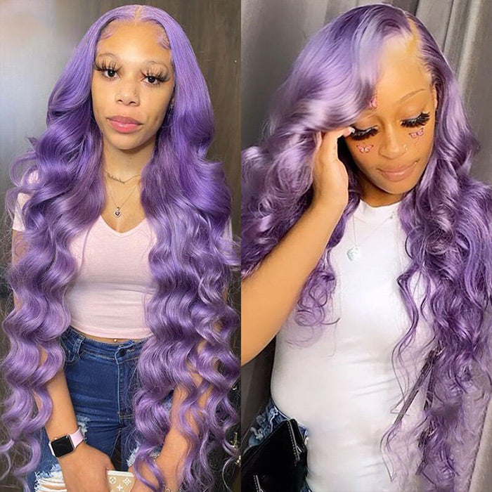 13x4 HD Lace Front Human Hair Wig in Purple with Baby Hair - Glueless Design - 12 / 150% / Straight - Lyvelle