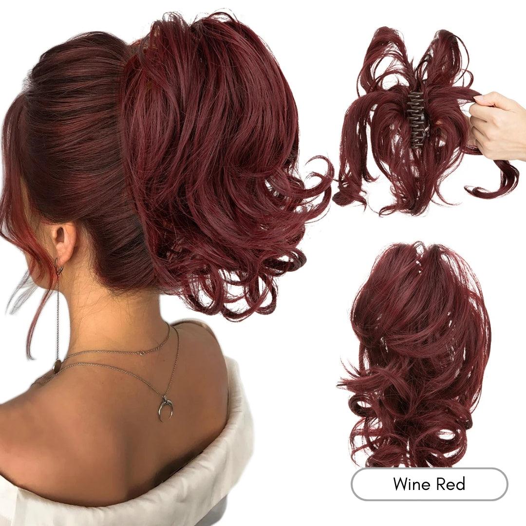 QuickClip Claw Clip Ponytail Extension - Natural Wavy / Wine Red - Lyvelle