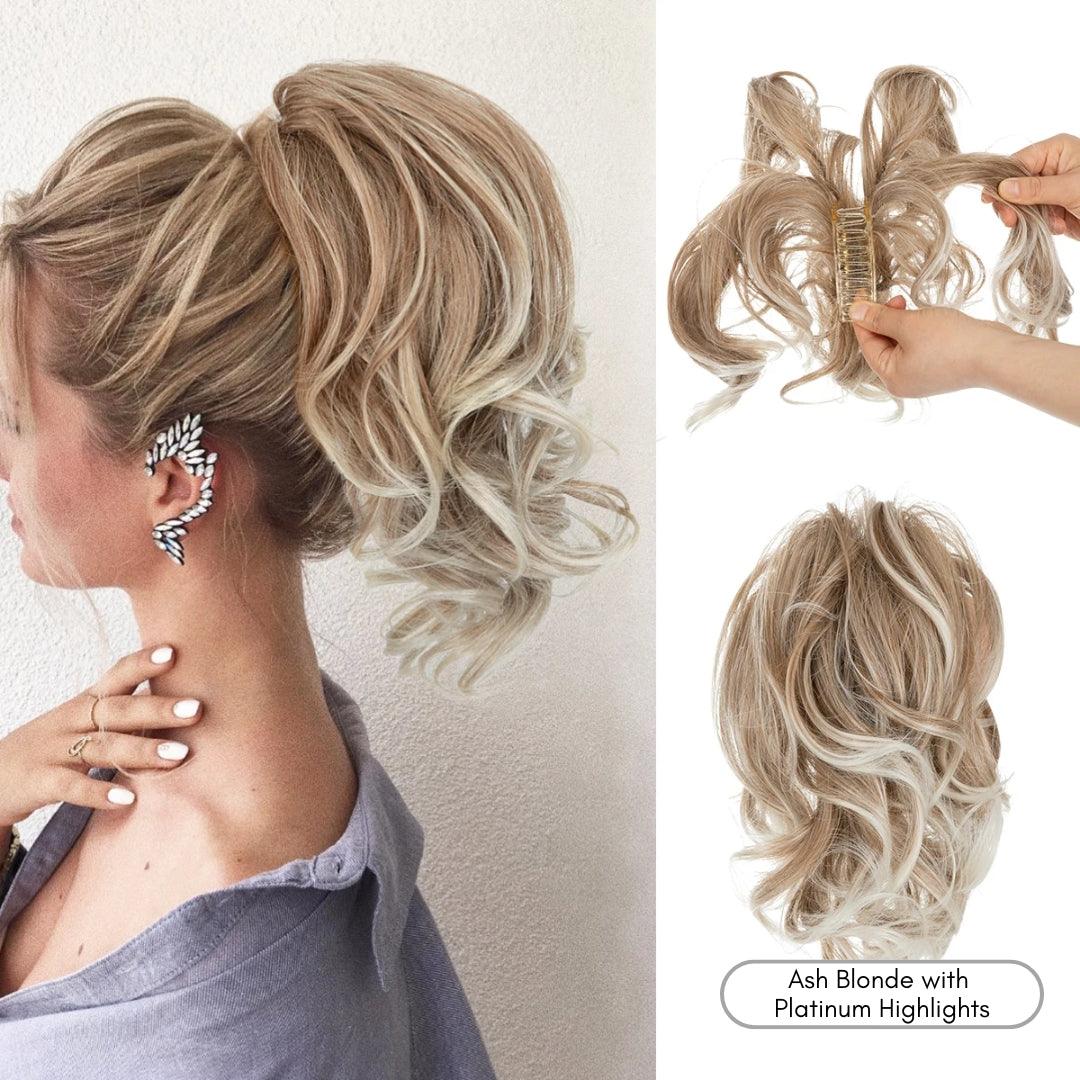 QuickClip Claw Clip Ponytail Extension - Natural Wavy / Ash Blonde with Platinum Highlights - Lyvelle