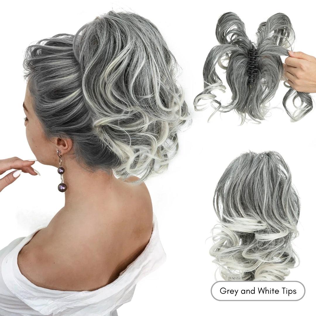 QuickClip Claw Clip Ponytail Extension - Natural Wavy / Grey and White Tips - Lyvelle