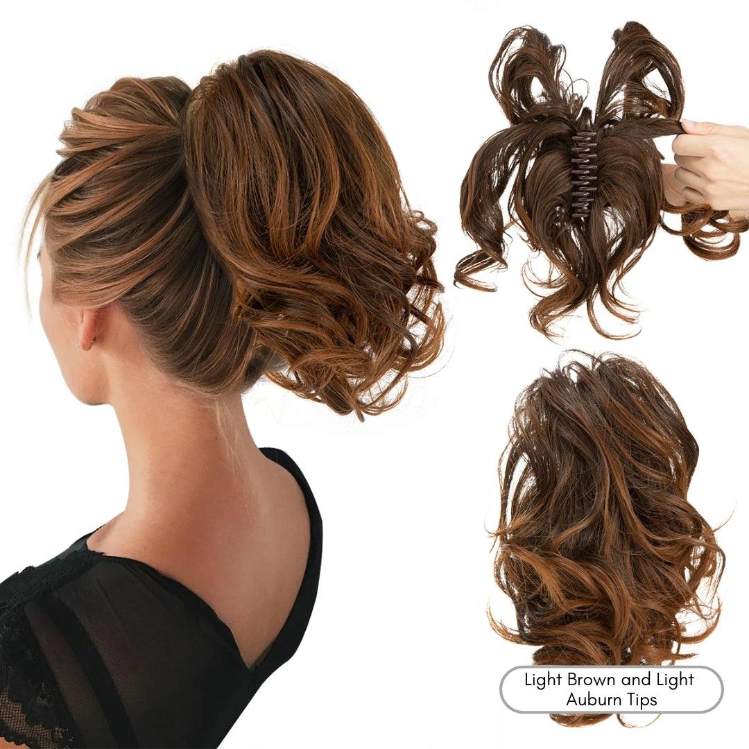 QuickClip Claw Clip Ponytail Extension - Natural Wavy / Light Brown and Light Auburn Tips - Lyvelle