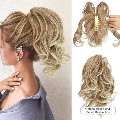 QuickClip Claw Clip Ponytail Extension - Natural Wavy / Golden Blonde and Beach Blonde Tips - Lyvelle