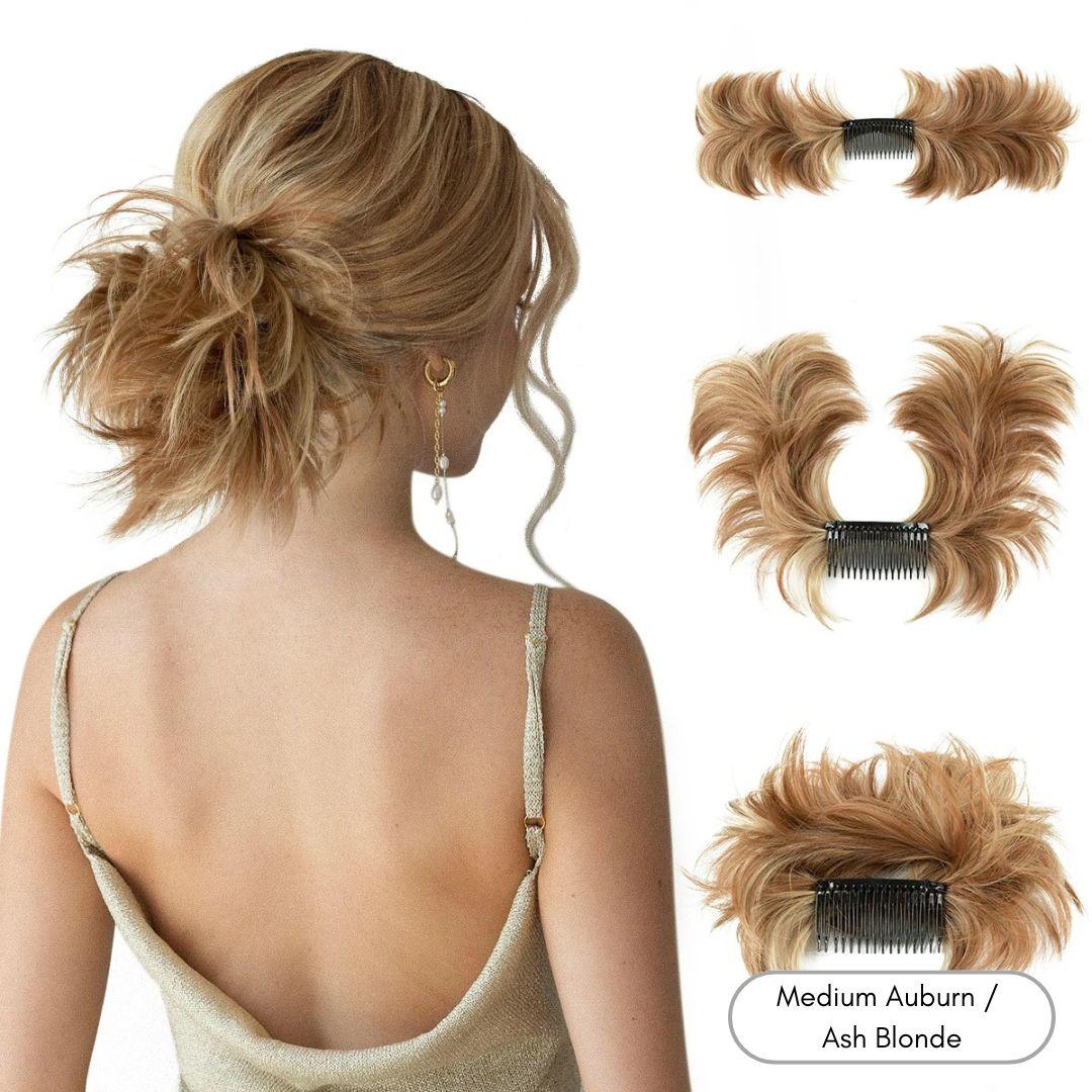 EasyClip Curly Hair Bun – Synthetic Clip-In Updo - Medium Auburn / Ash Blonde - Lyvelle