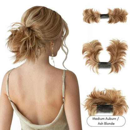 EasyClip Curly Hair Bun – Synthetic Clip-In Updo - Medium Auburn / Ash Blonde - Lyvelle