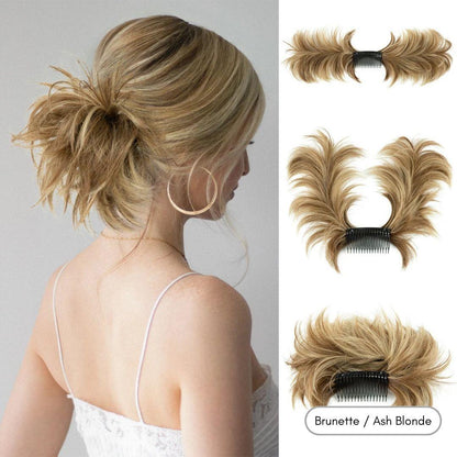 EasyClip Curly Hair Bun – Synthetic Clip-In Updo - Brunette / Ash Blonde - Lyvelle