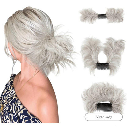 EasyClip Curly Hair Bun – Synthetic Clip-In Updo - Silver Gray - Lyvelle