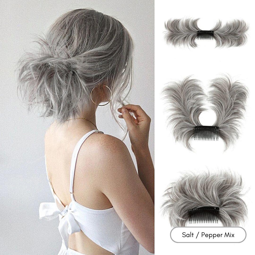 EasyClip Curly Hair Bun – Synthetic Clip-In Updo - Salt / Pepper Mix - Lyvelle