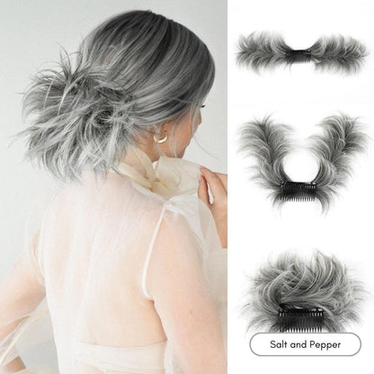 EasyClip Curly Hair Bun – Synthetic Clip-In Updo - Salt and Pepper - Lyvelle