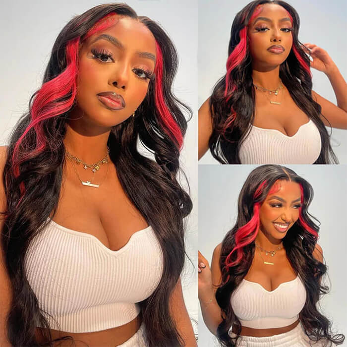 13x4 HD Lace Wig with Body Wave and Blonde/Red/Green Skunk Stripe Highlights - 18 / 150% / 613 - Lyvelle