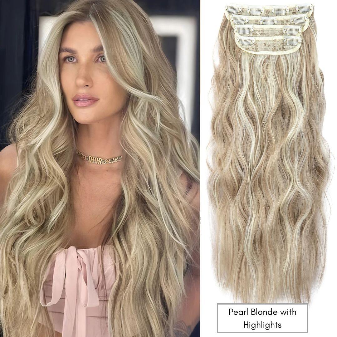 Curly Royal Luxe Clip-In Hair Extensions - 20" / Curly / Pearl Blonde with Highlights - Lyvelle