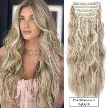 Curly Royal Luxe Clip-In Hair Extensions - 20" / Curly / Pearl Blonde with Highlights - Lyvelle