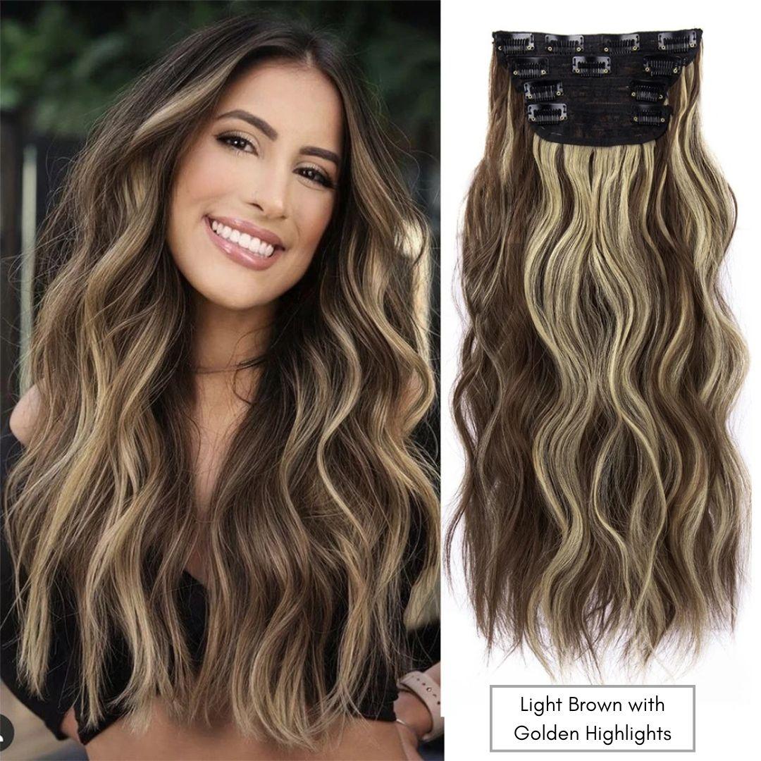 Curly Royal Luxe Clip-In Hair Extensions - 20" / Curly / Light Brown with Golden Highlights - Lyvelle