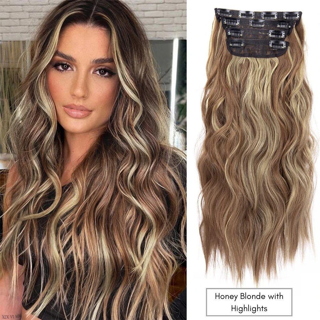 Curly Royal Luxe Clip-In Hair Extensions - 20" / Curly / Honey Blonde with Highlights - Lyvelle