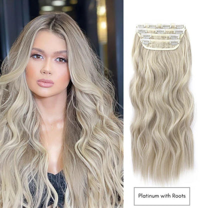 Curly Royal Luxe Clip-In Hair Extensions - 20" / Curly / Platinum with Roots - Lyvelle