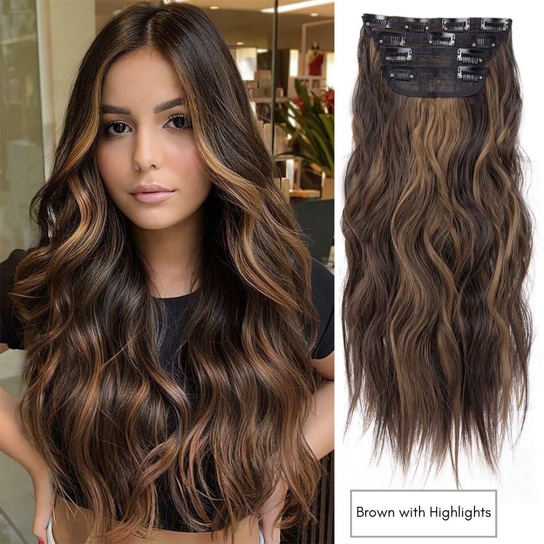 Curly Royal Luxe Clip-In Hair Extensions - 20" / Curly / Brown with Highlights - Lyvelle