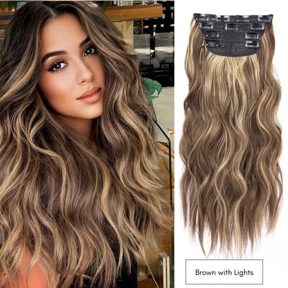 Curly Royal Luxe Clip-In Hair Extensions - 20" / Curly / Brown with Lights - Lyvelle