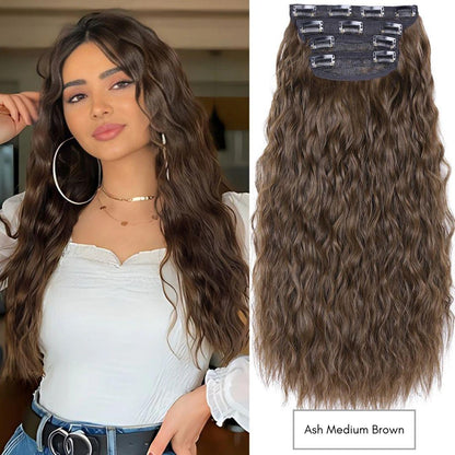 Curly Royal Luxe Clip-In Hair Extensions - 20" / Curly / Ash Medium Brown - Lyvelle