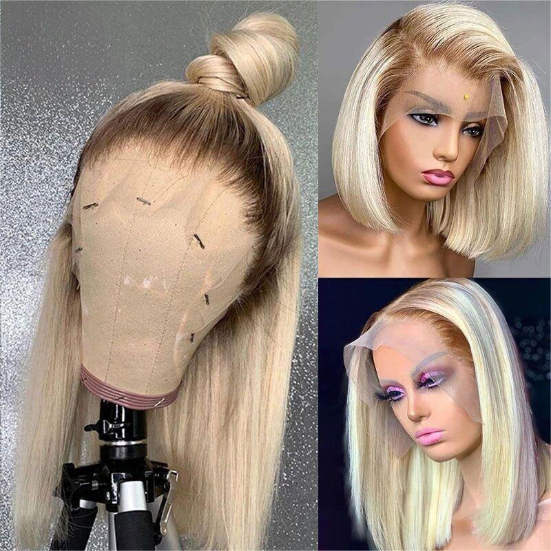 Ombre 613 Blonde Straight Bob Lace Front Wig - 13x4 Human Hair Wig for Women - 10 / T1B/613 / 150% - Lyvelle