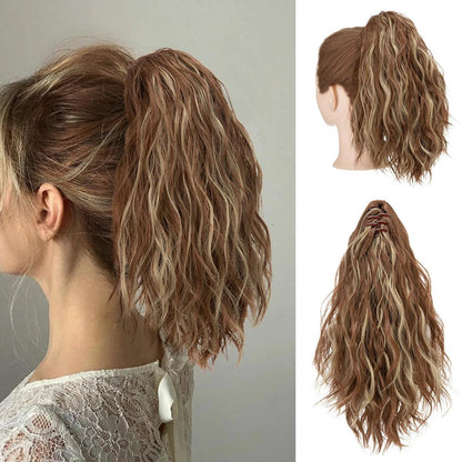 Short Curly Claw Clip Ponytail – 10-Inch Synthetic - 10" / Curly / Medium Auburn / Ash Blonde - Lyvelle