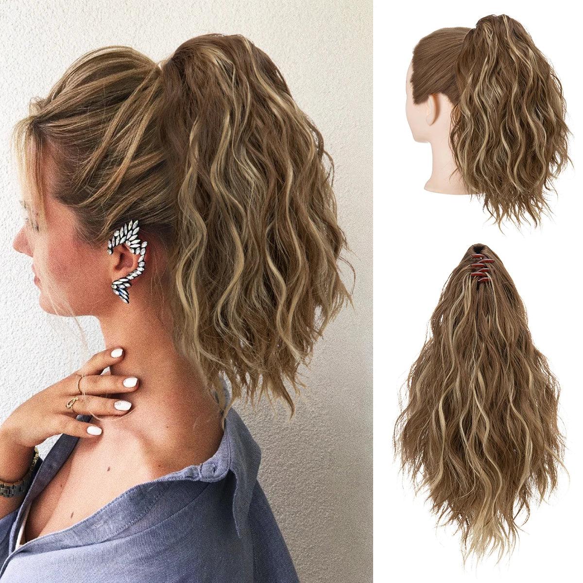 Short Curly Claw Clip Ponytail – 10-Inch Synthetic - 10" / Curly / Brunette / Ash Blonde - Lyvelle