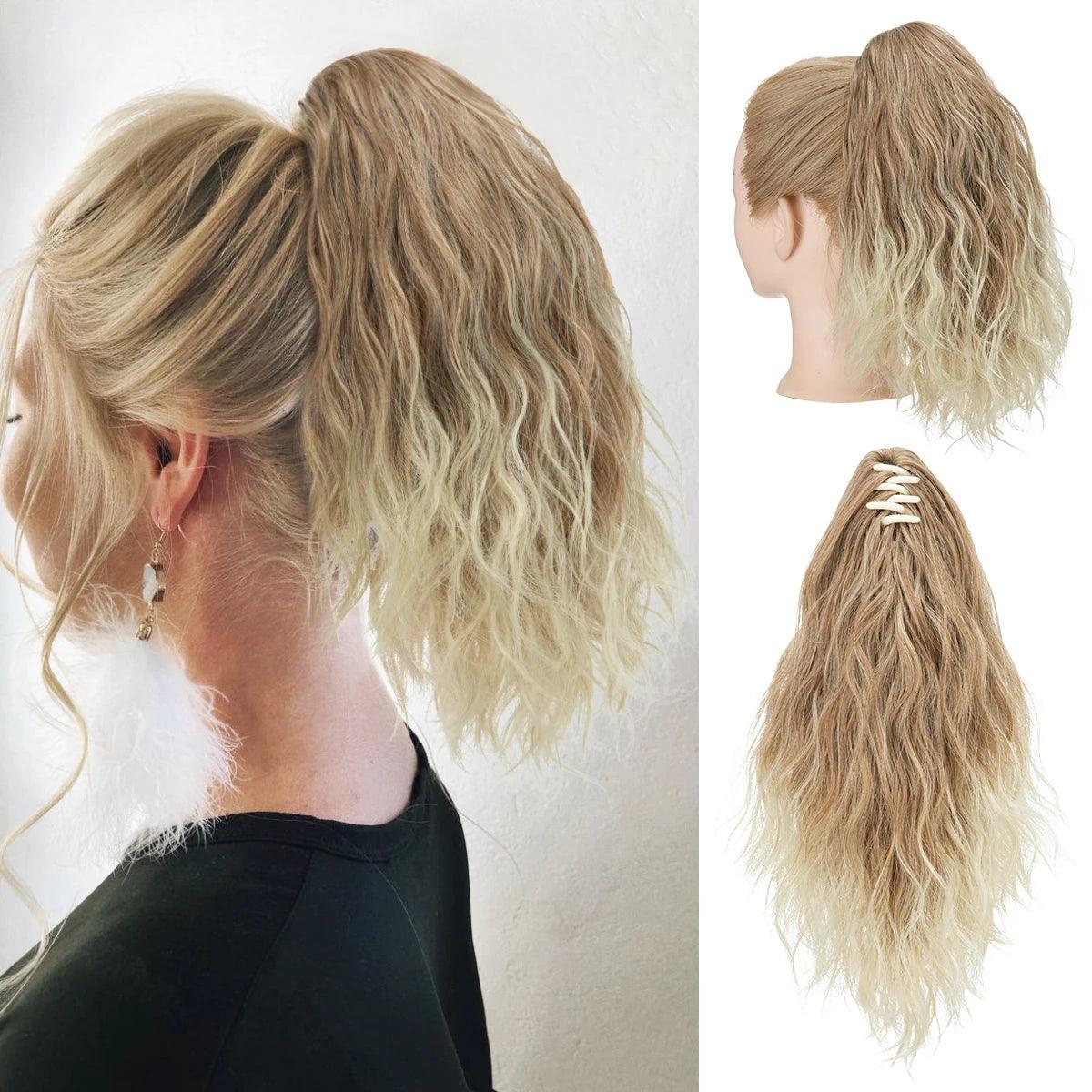 Short Curly Claw Clip Ponytail – 10-Inch Synthetic - 10" / Curly / Golden Blonde and Beach Blonde Tips - Lyvelle