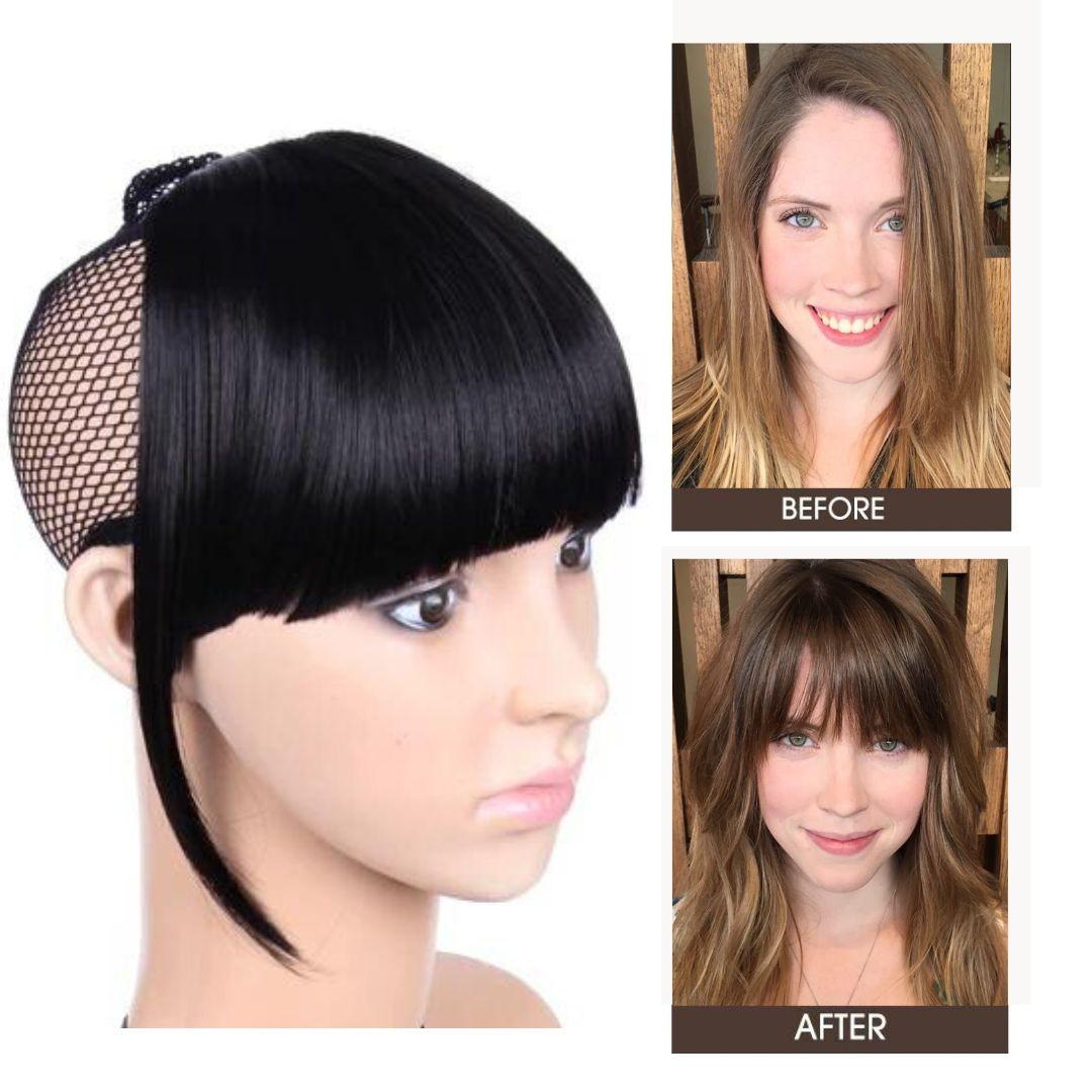 Clip-In Synthetic Bangs – Sleek Fringe - 6" / Straight / Blonde with Light Brown Highlights - Lyvelle