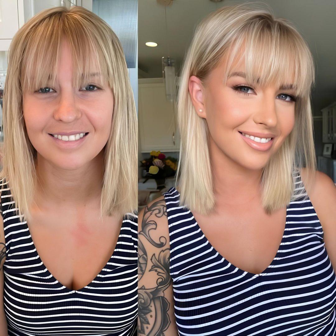 Clip-In Synthetic Bangs – Sleek Fringe - 6" / Straight / Blonde with Light Brown Highlights - Lyvelle