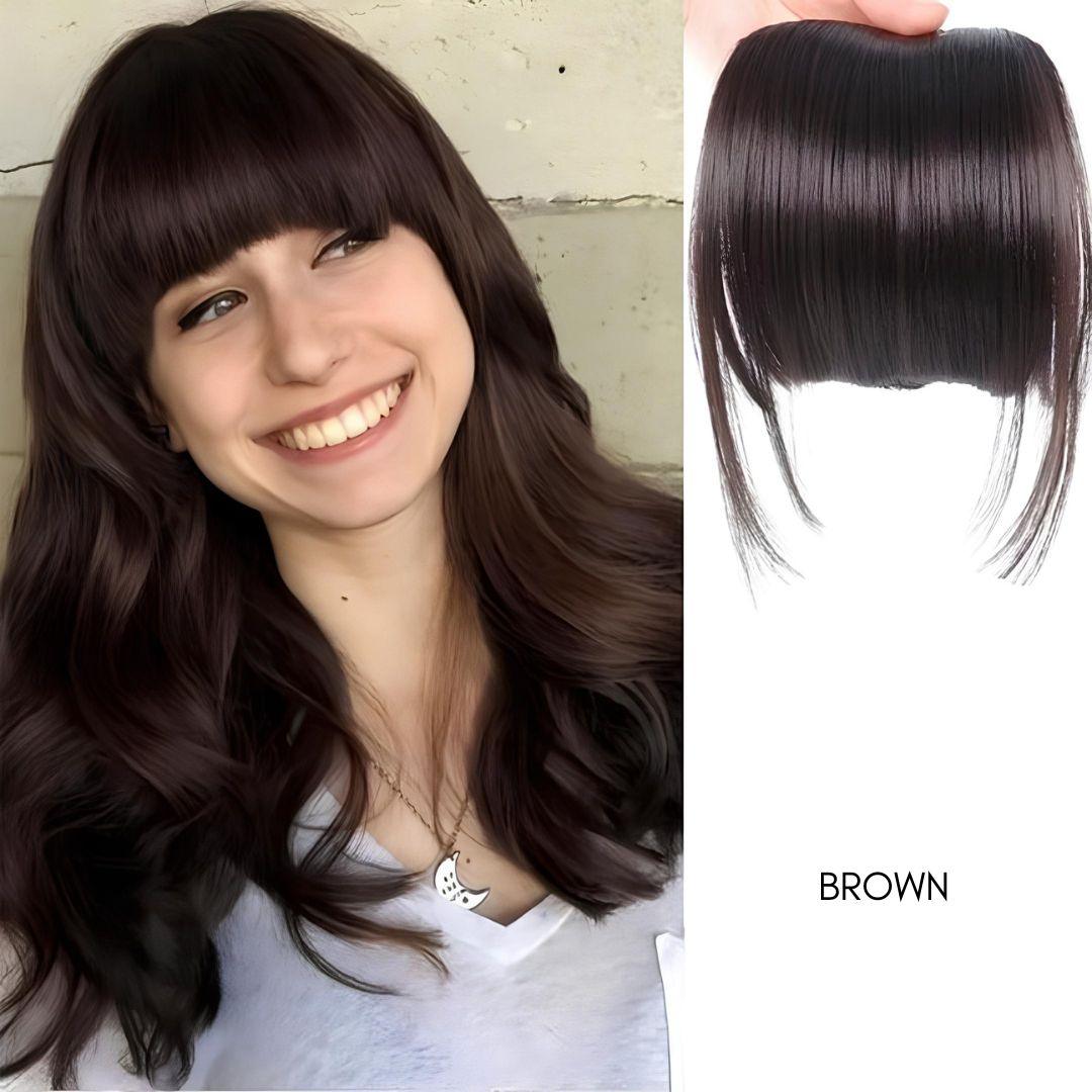 Clip-In Synthetic Bangs – Sleek Fringe - 6" / Straight / Brown - Lyvelle