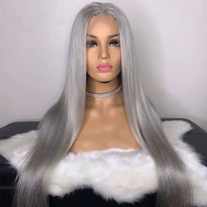 Grey 13x4 HD Lace Frontal Human Hair Wig for Women - Colored Elegance - 12 / 150% / Straight - Lyvelle