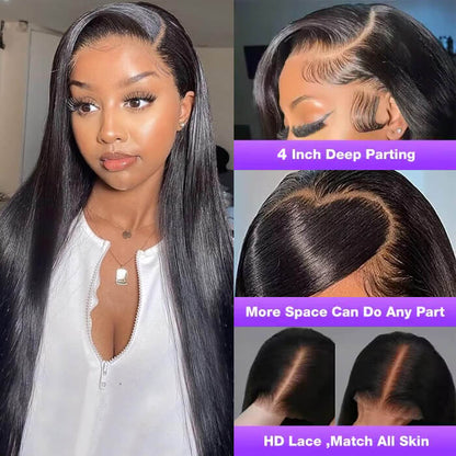 13x4 Pre-Cut Lace Front Straight Wig - Real Ear-to-Ear Design, Pre-Plucked, Pre-Bleached, Ready to Wear - 12 / Natural 150% / Free 40 Pcs - Lyvelle