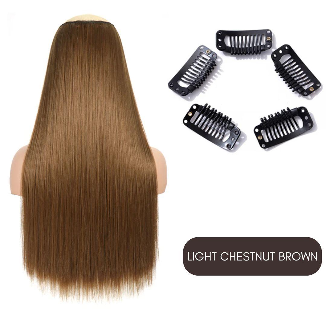 Synthetic Layered Lengths Clip-In Hair Extensions - 20" / Straight / Light Chestnut Brown - Lyvelle