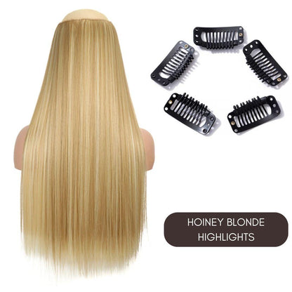 Synthetic Layered Lengths Clip-In Hair Extensions - 20" / Straight / Honey Blonde Highlights - Lyvelle