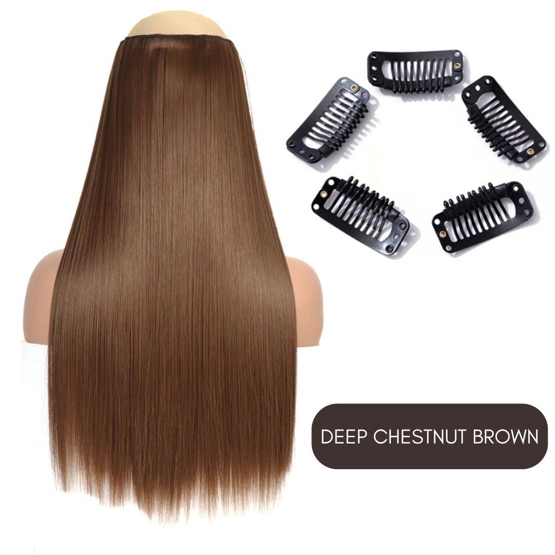 Synthetic Layered Lengths Clip-In Hair Extensions - 20" / Straight / Deep Chestnut Brown - Lyvelle