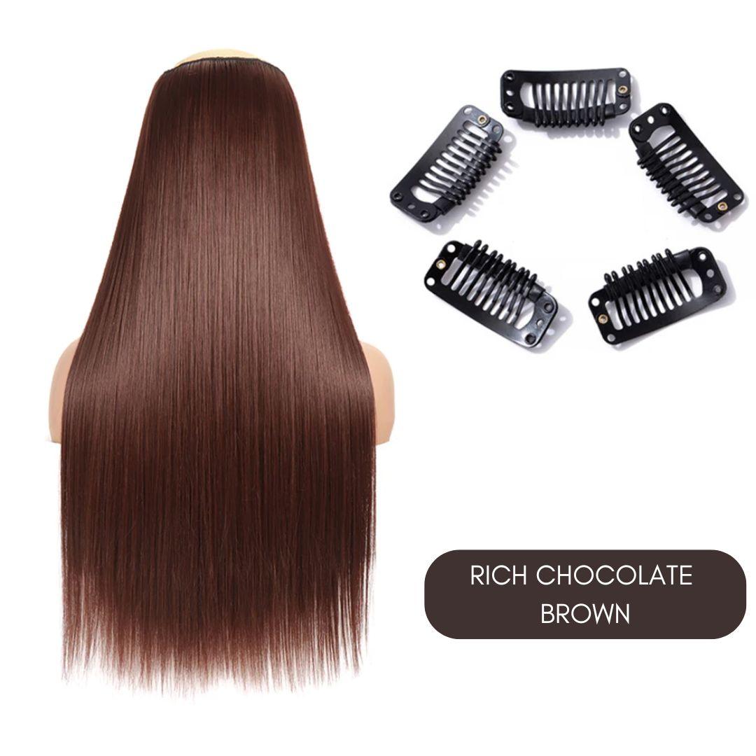 Synthetic Layered Lengths Clip-In Hair Extensions - 20" / Straight / Rich Chocolate Brown - Lyvelle