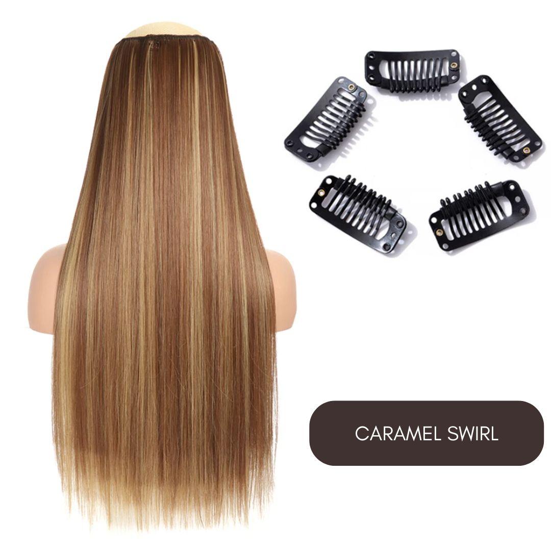 Synthetic Layered Lengths Clip-In Hair Extensions - 20" / Straight / Caramel Swirl - Lyvelle