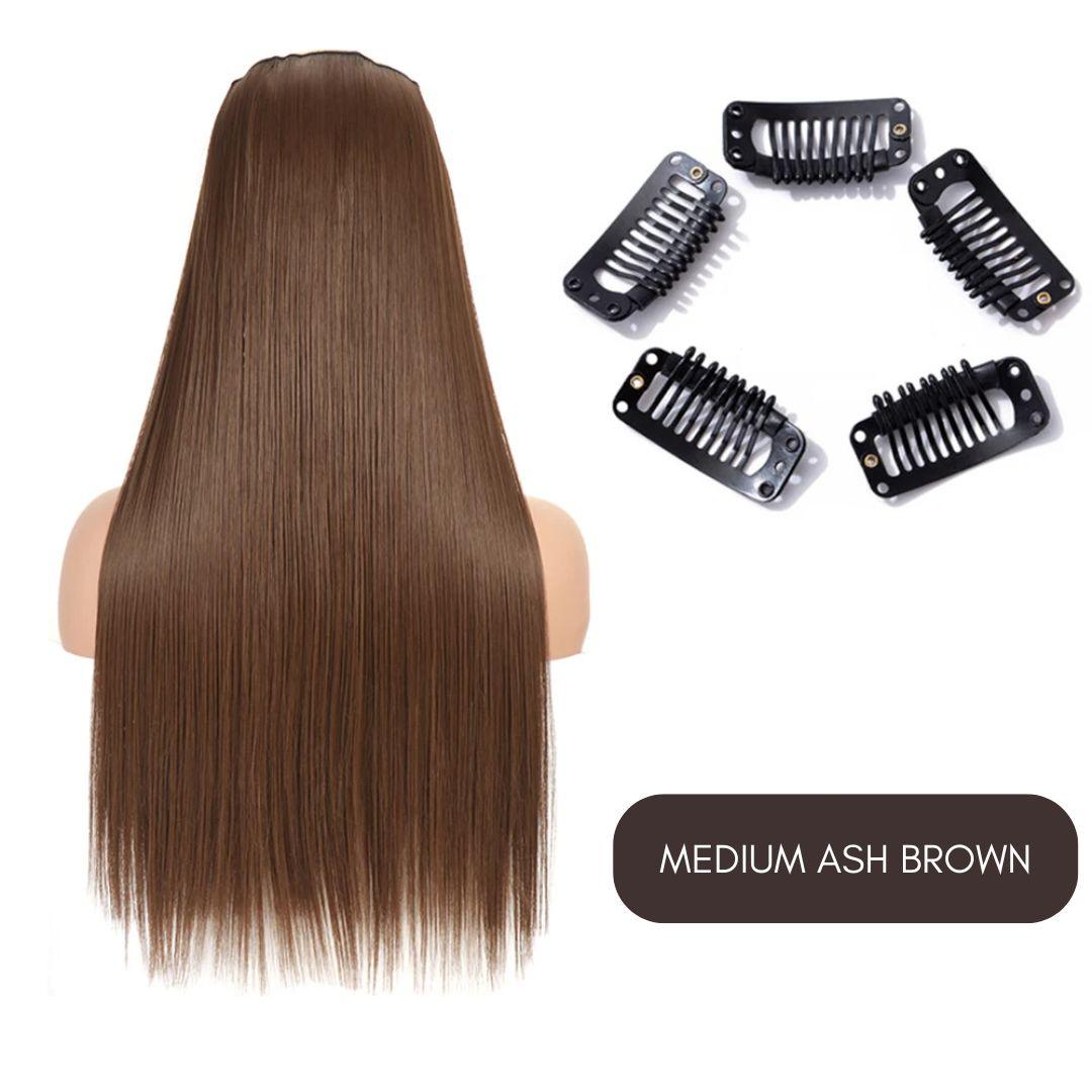 Synthetic Layered Lengths Clip-In Hair Extensions - 20" / Straight / Medium Ash Brown - Lyvelle