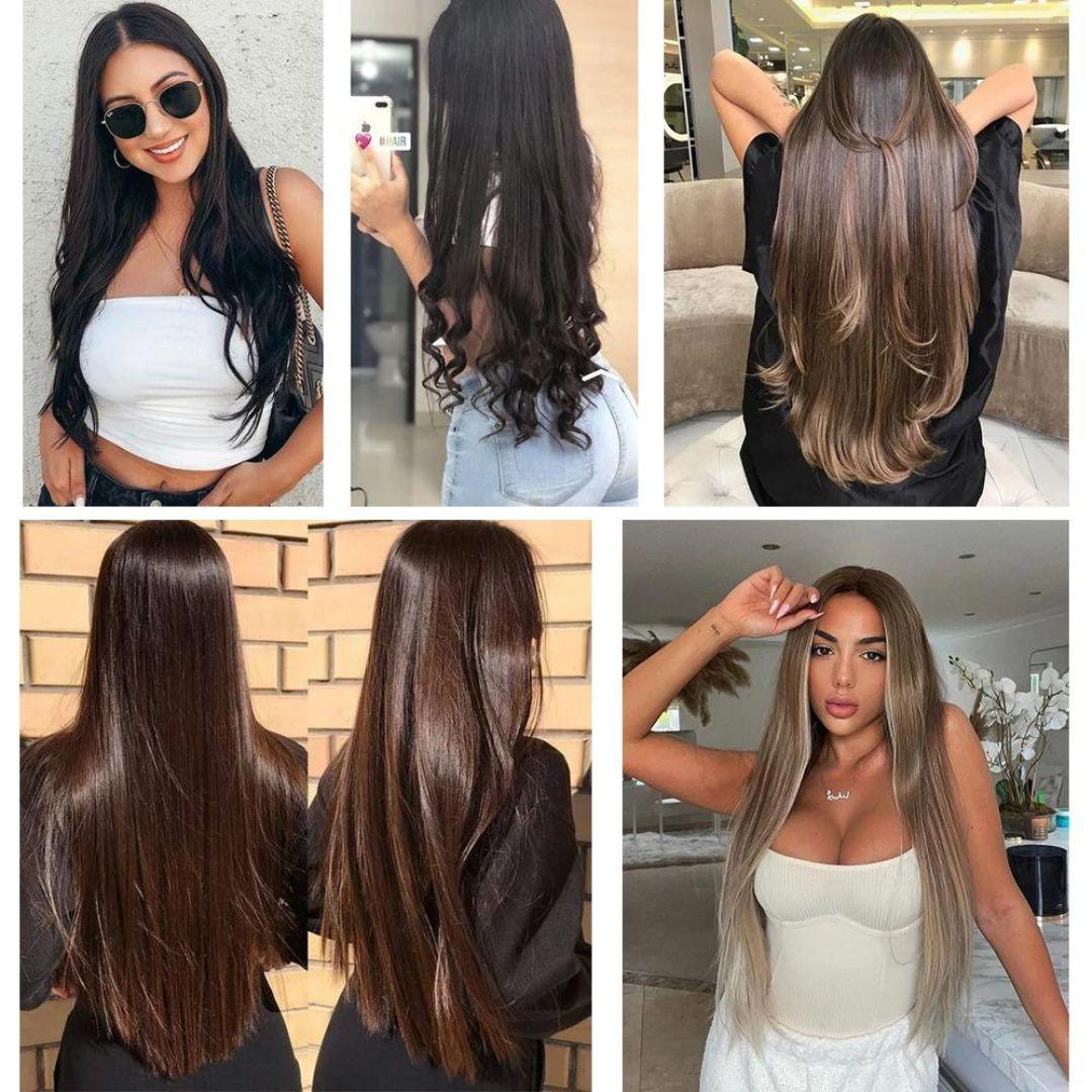 Synthetic Layered Lengths Clip-In Hair Extensions - 20" / Straight / Medium Ash Brown - Lyvelle