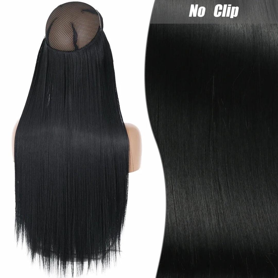 Synthetic Long Straight Wire Hair Extension – Easy No Clips (16-32 Inch Options) - 16" / Straight / 1B - Lyvelle