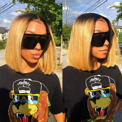 Ombre Honey Blonde Straight Bob Wig - Glueless 13x4 Lace Front - 10 / 4x4 Lace / 150% - Lyvelle