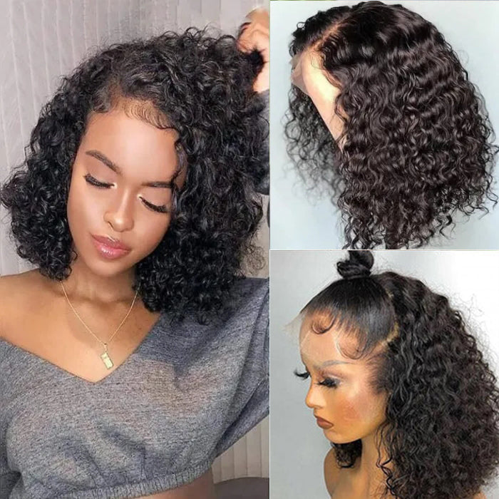 100% Human Hair Water Wave Short Bob Lace Front Wig - 13x4 Pre-Plucked and Glueless - 10 / 13x4 Lace / 150% - Lyvelle