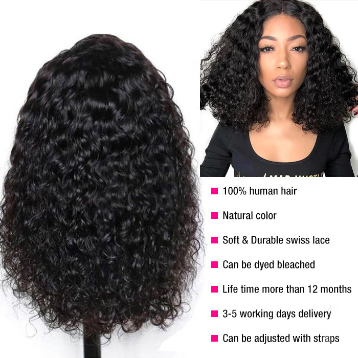 100% Human Hair Water Wave Short Bob Lace Front Wig - 13x4 Pre-Plucked and Glueless - 10 / 13x4 Lace / 150% - Lyvelle