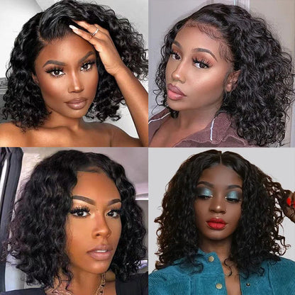 100% Human Hair Water Wave Short Bob Lace Front Wig - 13x4 Pre-Plucked and Glueless - 10 / 13x4 Lace / 150% - Lyvelle