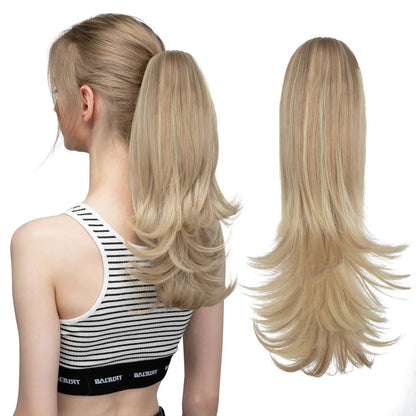 LuxeWave Claw Clip Ponytail Extension - 14" / Natural Wavy / Sun-Kissed Blonde Highlights - Lyvelle